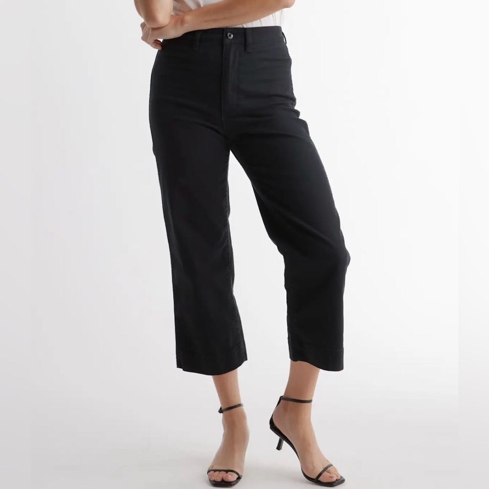 Quince Women's Black Stretch Cotton Twill Wide-Leg Crop Pants sz 29 NWT